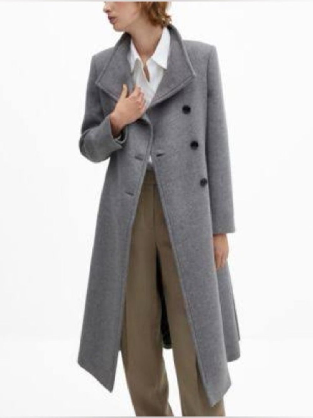 Mango Gray Long Wool Coat w/Belt
